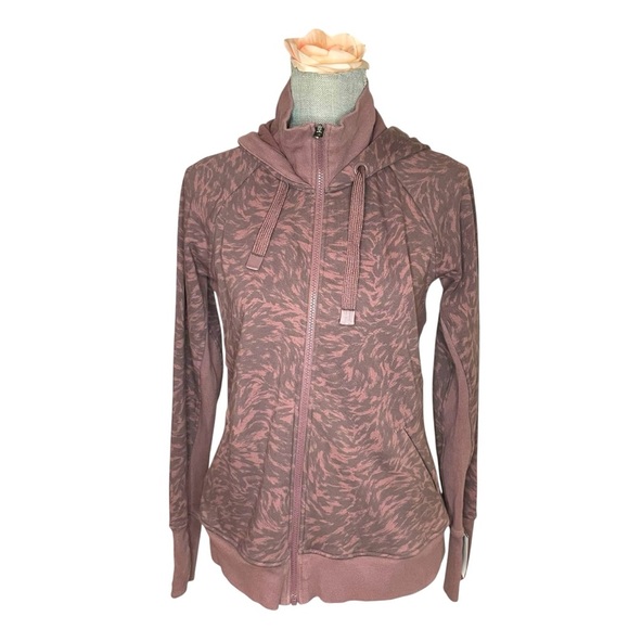 ATHLETA TRIUMPH PRINTED HOODIE 
Purple Zip-Up Hoodie Thumbholes Activewear Sz M - Picture 3 of 14